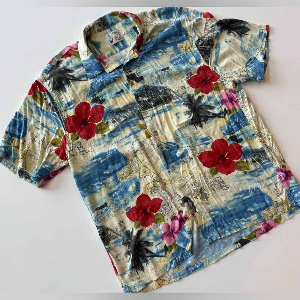 Vintage Jams World Tropique Men’s L Heidi Merrick Hawaiian Aloha Shirt Hibiscus